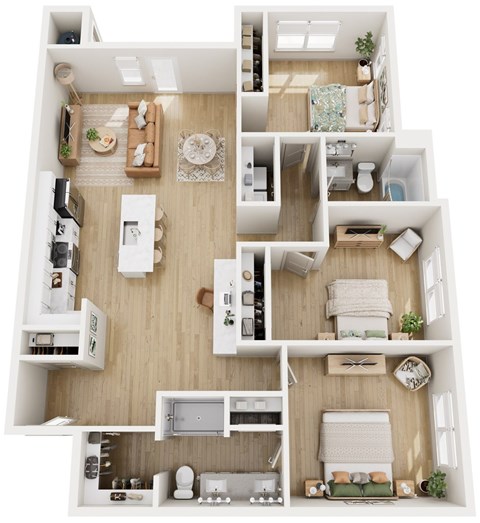 Floor plan for 3 beds, 2 baths, 1349 sqft